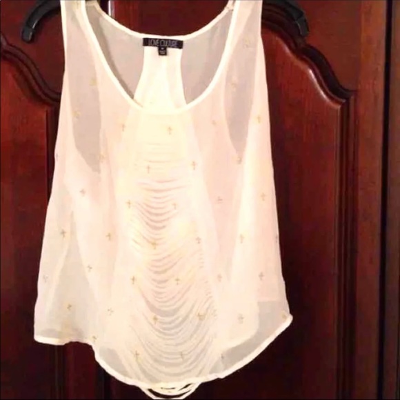 Tops - Sheer Cream/Gold Shredded Back Blouse